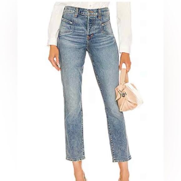 Veronica Beard Ryleigh V Stitched Slim Straight Jeans Blue Mist Wash - Picture 1 of 9